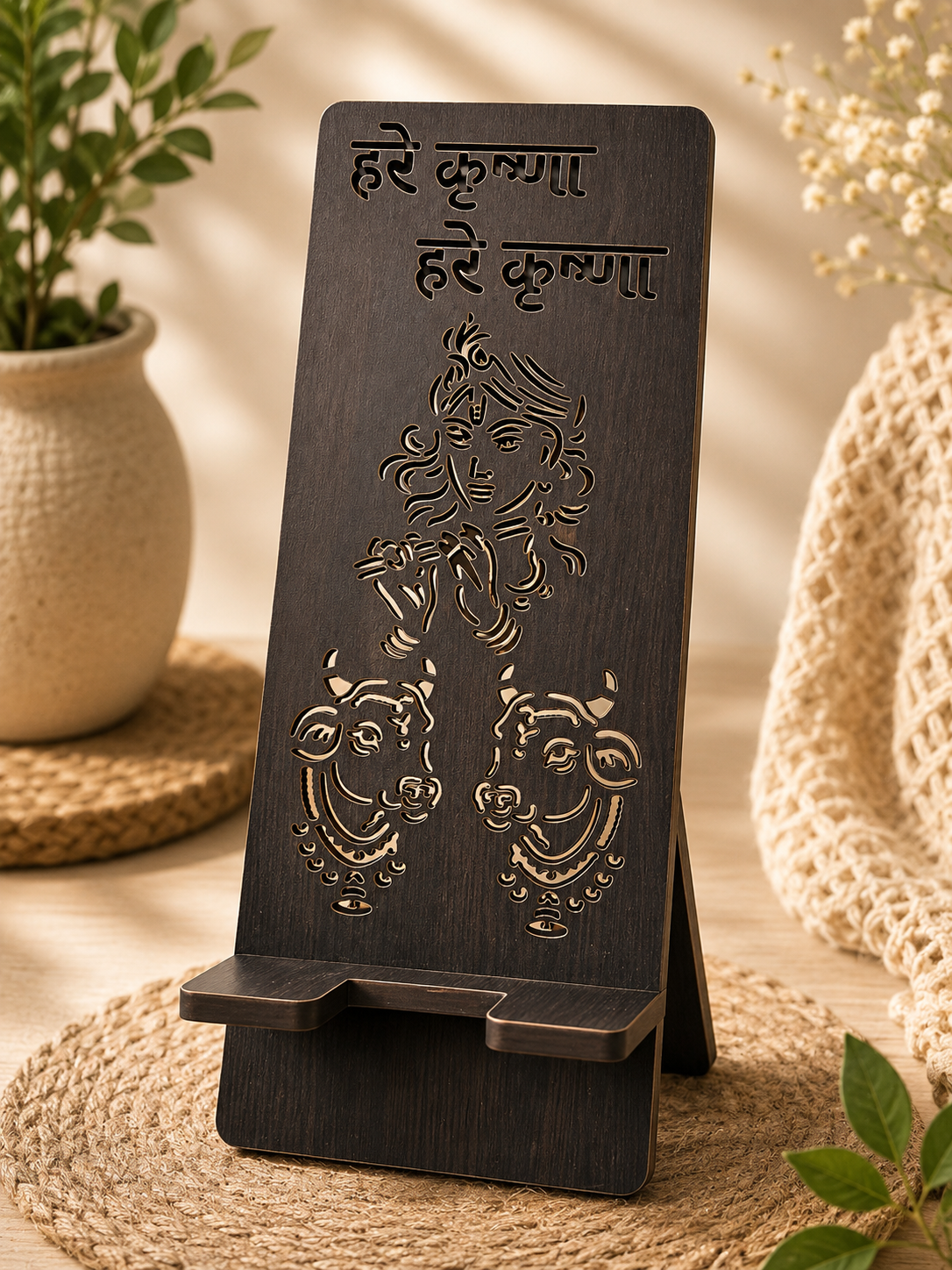 Black Krishna with cow mobile phone stand for desk UK