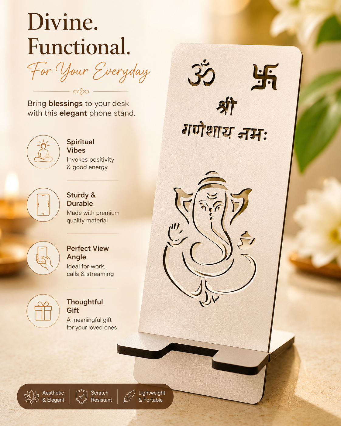 Desk Devotional Stand - Ganpati / White