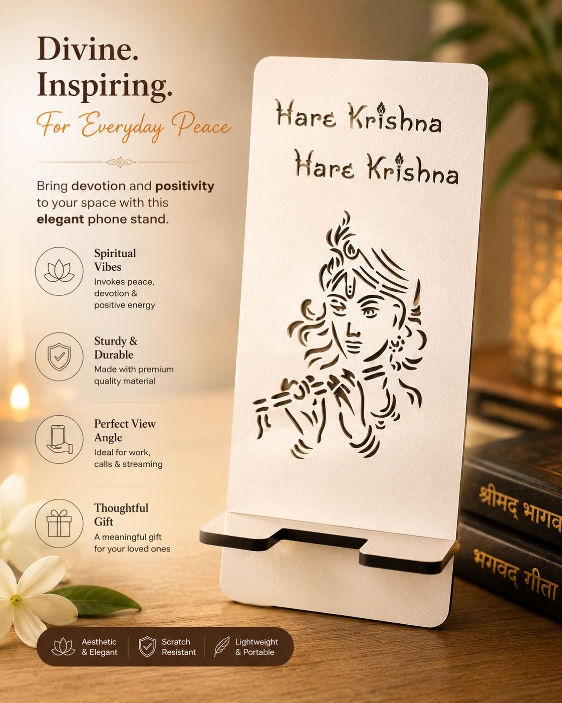 Desk Devotional Stand - Krishna / White