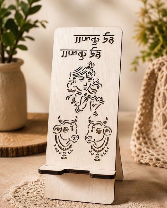 White Krishna with cow mobile phone stand for desk UK