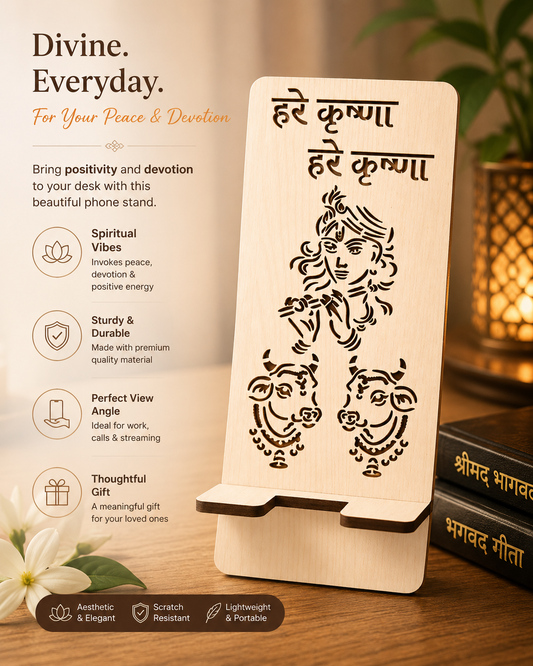 Desk Devotional Stand - Krishna with Cow / White